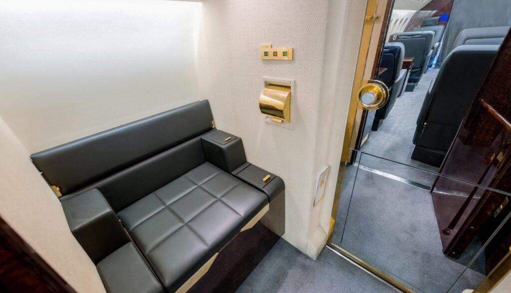 Elegant private jet bathroom seating