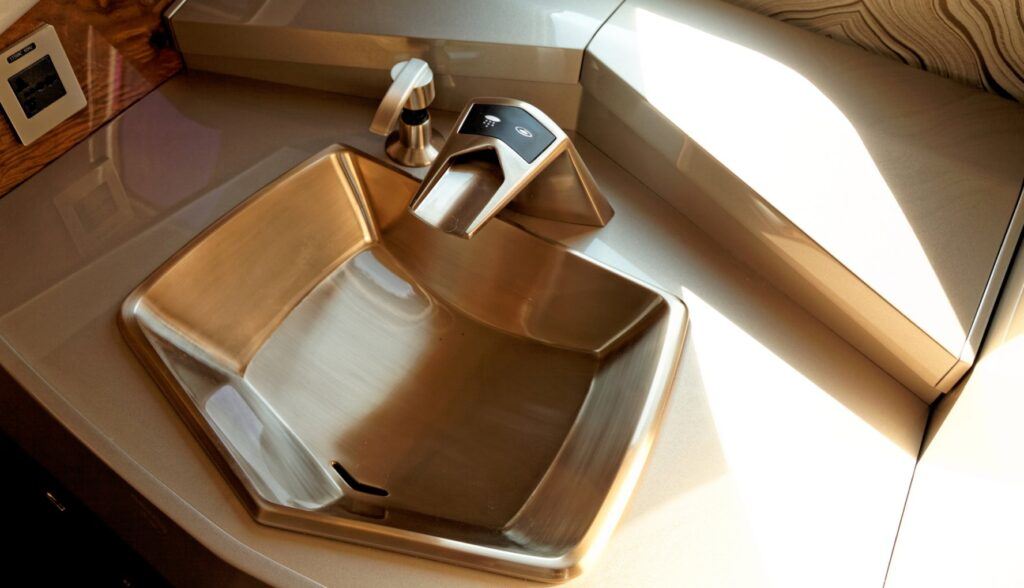 Modern sink in private jet bathroom