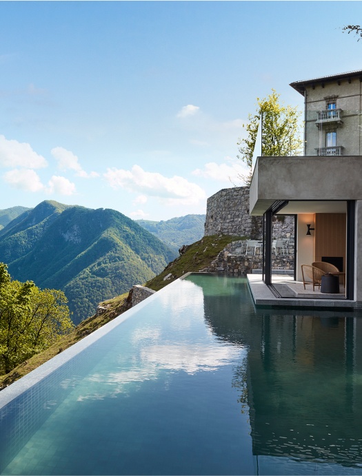 Infinity pool with mountain view.