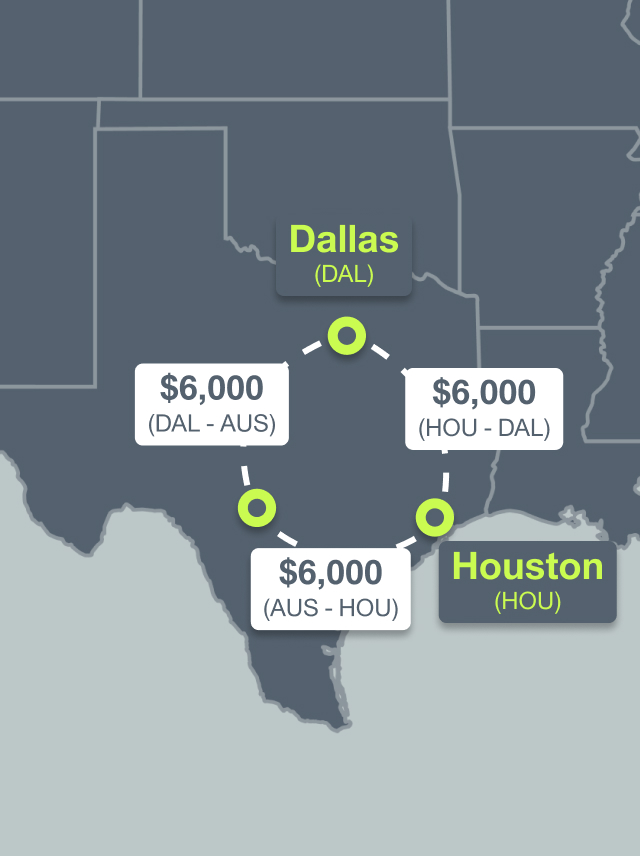 Volato Go! Texas. Capped price per flight. (Not an hourly rate).