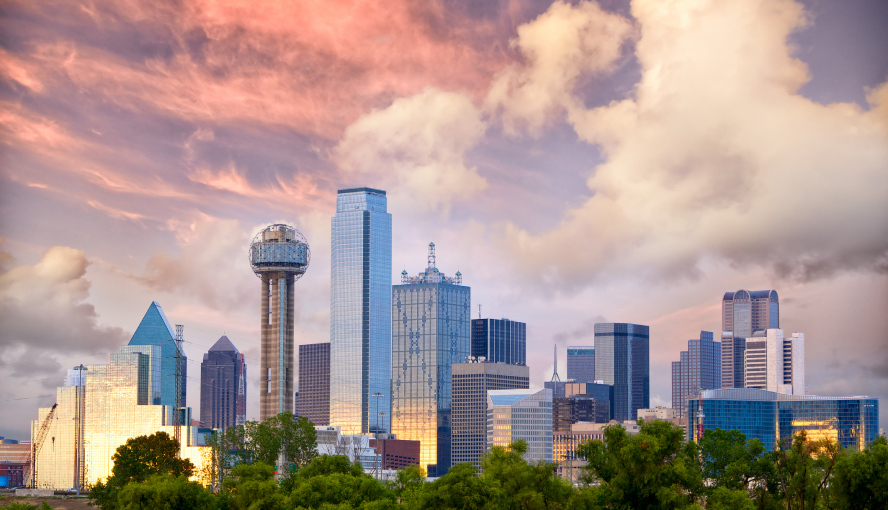 Dallas skyline at sunset.