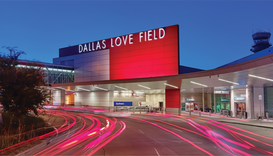 Dallas Love Field airport at night.