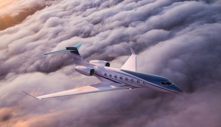 Gulfstream G800 flying above clouds