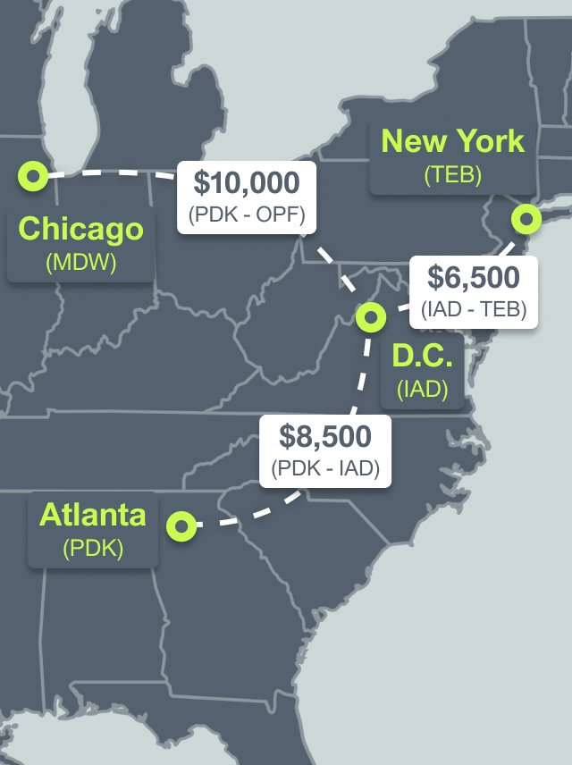 Volato Go! to D.C. Capped price per flight. (Not an hourly rate).